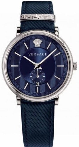 Versace Manifesto Quartz Blue Dial Blue Leather Strap Watch For Men - VBQ01017