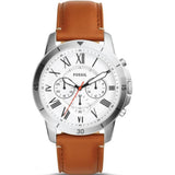 Fossil Grant Chronograph White Dial Brown Leather Strap Watch for Men - FS5060