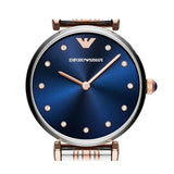 Emporio Armani Gianni T Bar Crystal Blue Dial Two Tone Steel Strap Watch For Women - AR11092