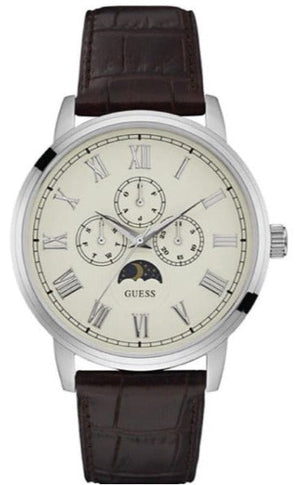 Guess Delancy Quartz White Dial Brown Leather Strap Watch For Men - W0870G1