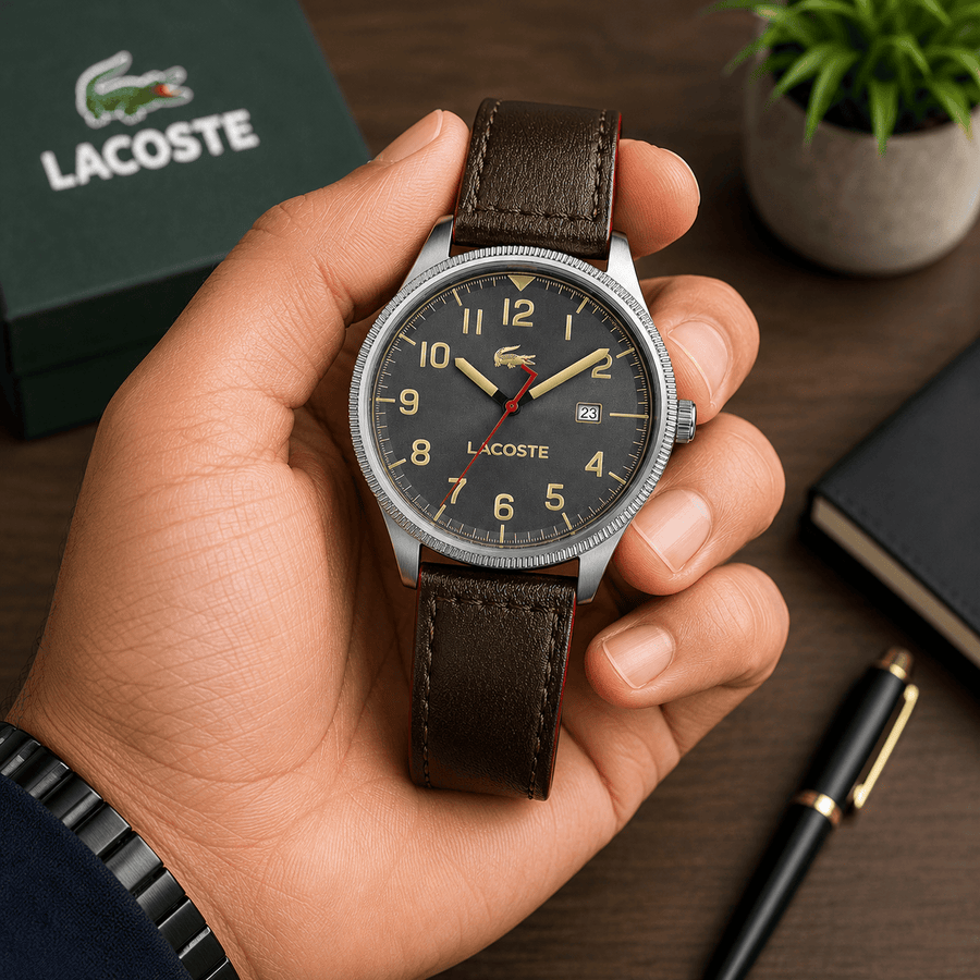 Lacoste Continental Gray Dial Brown Leather Strap Watch for Men - 2011020