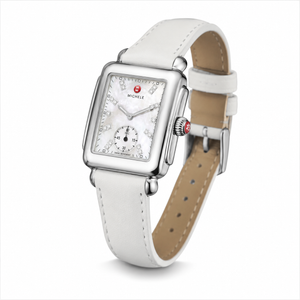 Michele Deco Silver Dial White Leather Strap Watch For Women - MWW06V000012