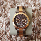 Fossil Perfect Boyfriend Multifunction Brown Dial Two Tone Steel Strap Watch for Women - ES4284