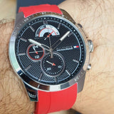 Tommy Hilfiger Decker Quartz Black Dial Red Rubber Strap Watch for Men - 1791351