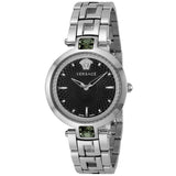 Versace Crystal Gleam Guilloche  Black Dial Silver Steel Strap Watch for Women - VAN030016