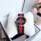 Gucci G Timeless Bee Red & Blue Dial Red Two Tone Nylon Strap Watch For Men - YA1264061