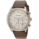 Emporio Armani Chronograph White Dial Brown Leather Strap Watch For Men - AR11033