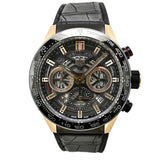 Tag Heuer Carrera Automatic Chronograph Steel & Gold Dial Black Leather Strap Watch for Men - CBG2050.FC6426