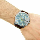Diesel Mega Chief Light Blue Dial Brown Leather Strap Watch For Men - DZ4281