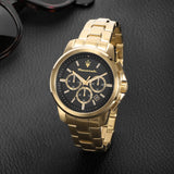 Maserati Successo 44mm Black Dial Gold Stainless Steel Strap Watch For Men - R8873621013