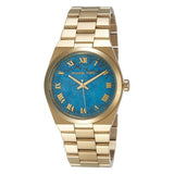 Michael Kors Channing Turquoise Dial Gold Steel Strap Watch For Women - MK5894