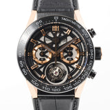 Tag Heuer Carrera Chronograph Tourbillion Titianium & Gold Black Dial Black Leather Strap Watch for Men - CAR5A5U.FC6377