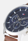 Tommy Hilfiger Evan Chronograph Blue Dial Brown Leather Strap Watch for Men - 1710393