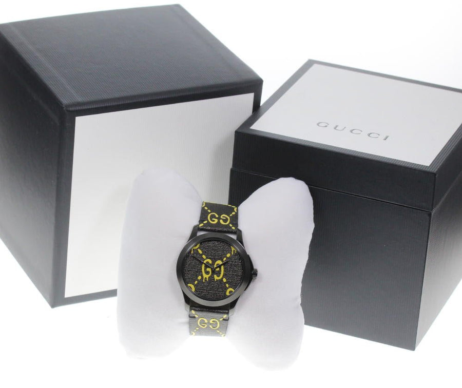 Gucci G Timeless Ghost Black Dial Black Leather Strap Watch For Men - YA1264019