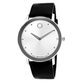 Movado Sapphire Silver Dial Black Leather Strap Watch for Men - 606694