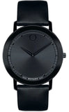 Movado Sapphire Black Dial Black Leather Strap Watch for Men - 606884