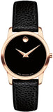 Movado Museum Classic Black Dial Black Leather Strap Watch For Women - 607061