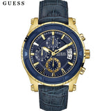 Guess Pinnacle Chronograph Quartz Blue Dial Blue Leather Strap Watch For Men - W0673G2