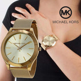 Michael Kors Slim Runway Champagne Dial Gold Mesh Bracelet Watch for Women - MK3282