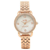 Coach Delancey Mother of Pearl White Dial Rose Gold Steel Strap Watch for Women - 14502479