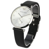 Emporio Armani Retro Analog Quartz Silver Dial Black Leather Strap Watch For Men - AR1674