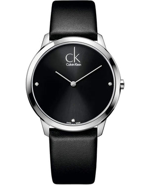 Calvin Klein Minimal Diamonds Black Dial Black Leather Strap Watch for Men - K3M211CS