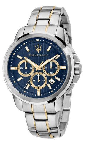 Maserati Successo 44mm Chronograph Quartz Blue Dial Silver Steel Strap Watch For Men - R8873621016