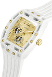 Guess Phoenix Analog Gold Dial White Silicone Strap Watch For Men - GW0499G5