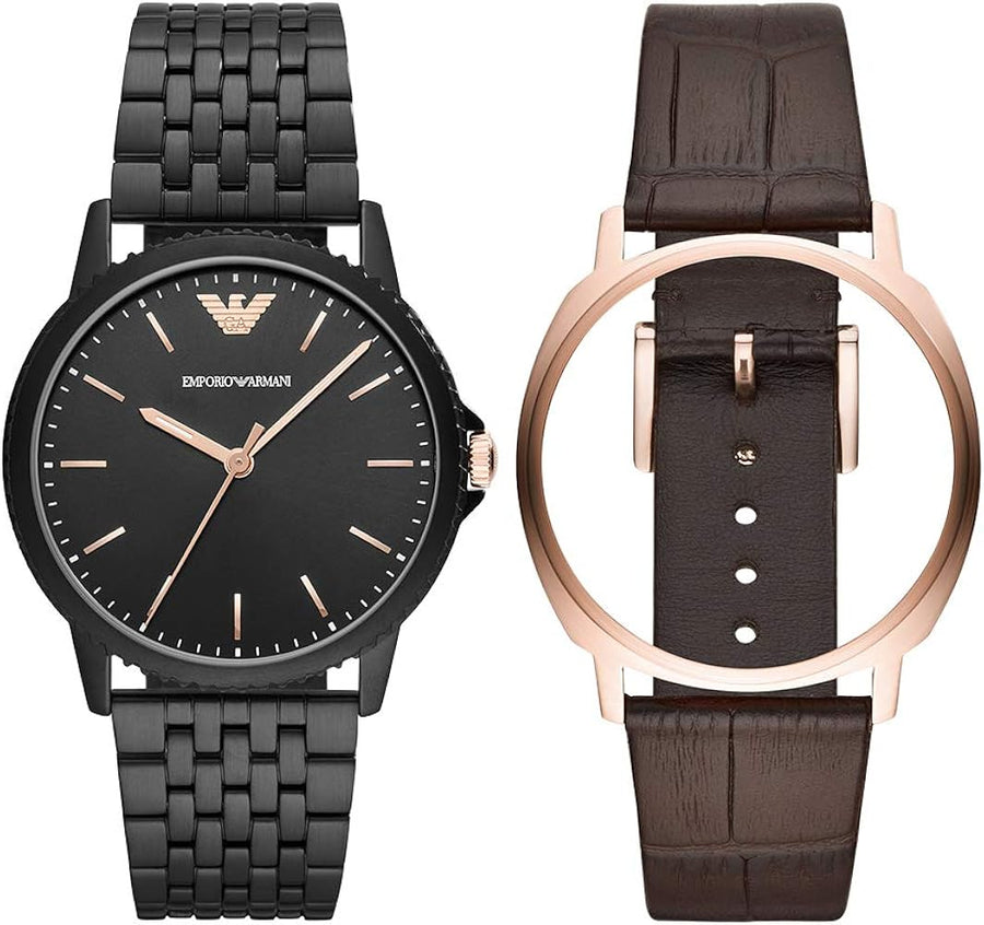 Emporio Armani Interchangeable Black Dial Black Steel Strap Watch For Men - AR80021
