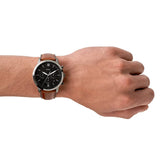 Fossil Townsman Chronograph Black Dial Brown Leather Strap Watch for Men  - FS5280