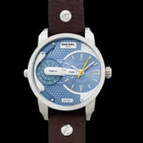 Diesel Mini Daddy LIght Blue Dial Brown Leather Strap Watch For Men - DZ7321