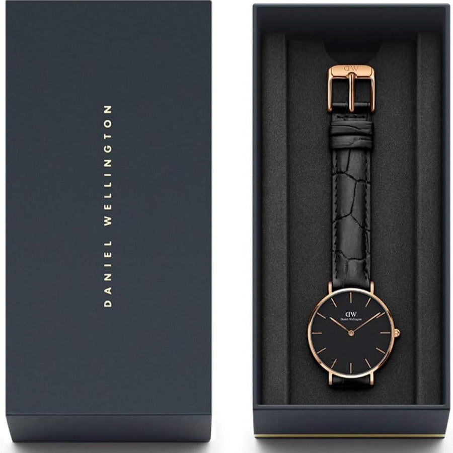 Daniel Wellington Classic Petite Reading Black Dial Black Leather Strap Watch For Women - DW00100167