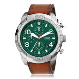 Fossil Bronson Chronograph Green Dial Brown Leather Strap Watch for Men - FS5738