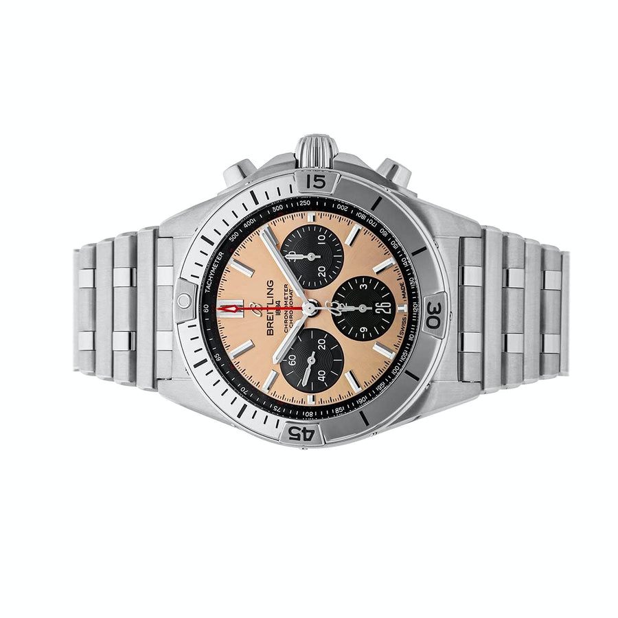 Breitling Chronomat B01 42 Brown Dial Silver Steel Strap Watch for Men - AB0134101K1A1