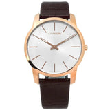 Calvin Klein City Silver Dial Brown Leather Strap Watch For Men - K2G21629