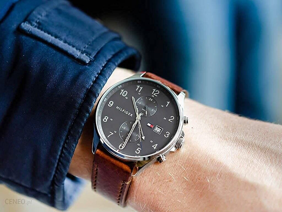 Tommy Hilfiger West Chronograph Grey Dial Brown Leather Strap Watch For Men - 1791710