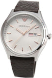 Emporio Armani Dress Quartz White Dial Brown Leather Strap Watch For Men - AR1999