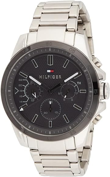 Tommy Hilfiger Iconic Quartz Black Dial Silver Steel Strap Watch for Men - 1791564