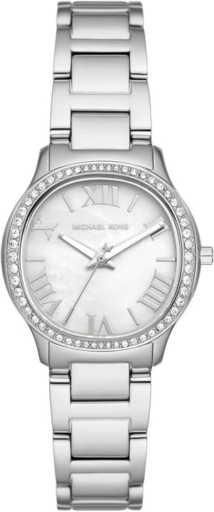 Michael Kors Sage Three-Hand Mother of Pearl White Dial Silver Steel Strap Watch for Women - MK4824