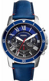 Fossil Grant Chronograph Blue Dial Blue Leather Strap Watch for Men - FS5373