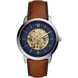 Fossil Townsman Automatic Skeleton Blue Dial Brown Leather Strap Watch for Men - ME3154