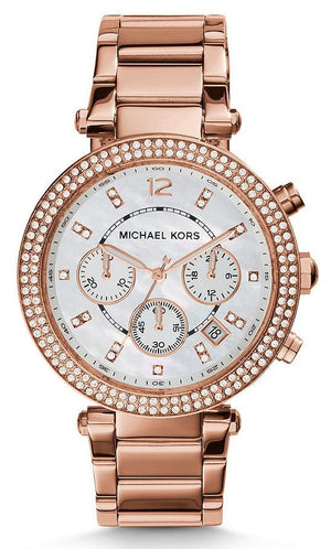 Michael Kors Parker White Dial with Diamonds Rose Gold Steel Strap Watch for Women - MK5491