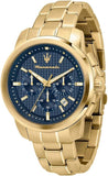 Maserati Successo Chronograph Blue Dial Gold Steel Strap Watch For Men - R8873621021