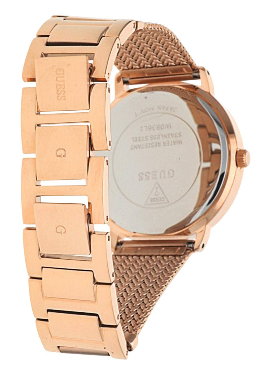 Guess Willow Crystal Blue Dial Rose Gold Mesh Bracelet Watch For Women - W0836L1
