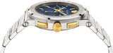 Versace Greca Quartz Blue Dial Silver Steel Strap Watch For Men - VEZ900221