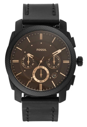 Fossil Machine Chronograph Black Dial Black Leather Strap Watch for Men - FS5586