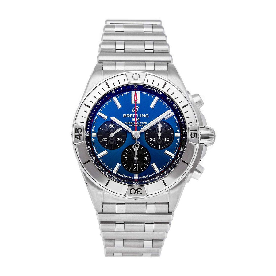 Breitling Chronomat B01 42mm Blue Dial Silver Steel Strap Watch for Men - AB0134101C1A1