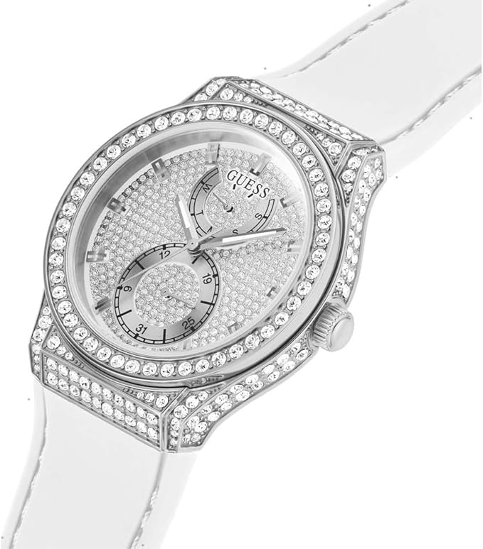 Guess Princess Crystals Silver Dial White Silicone Strap Watch For Women - GW0439L1