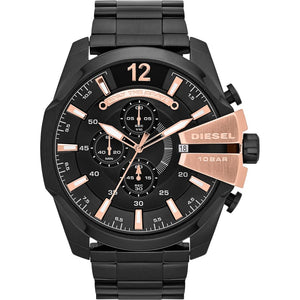 Diesel Mega Chief Chronograph Black Dial Black Steel Strap Watch For Men - DZ4309