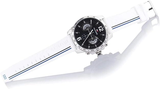 Tommy Hilfiger Multifunction Black Dial White Rubber Strap Watch for Men - 1791475